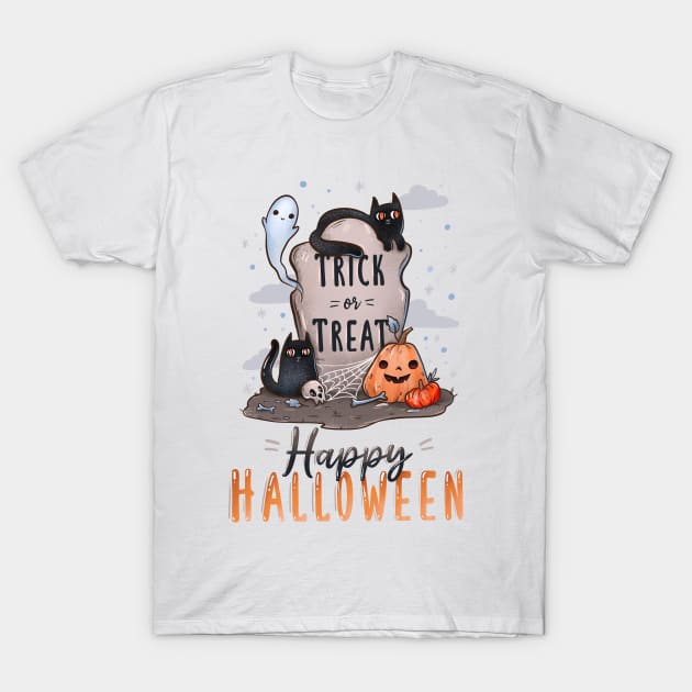 Happy Halloween with cats and pumpkins T-Shirt by Rub14ekArts